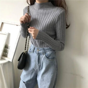 2024 new Underlay Pullovers sweater women winter half high neck white knitted top new stylish versatile spring autumn Jumpers